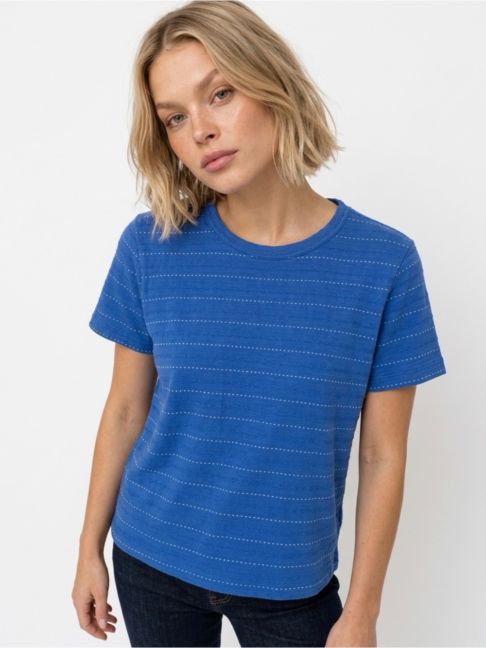 Ann Taylor Factory Cobalt Blue Textured Stripe Tee Size L